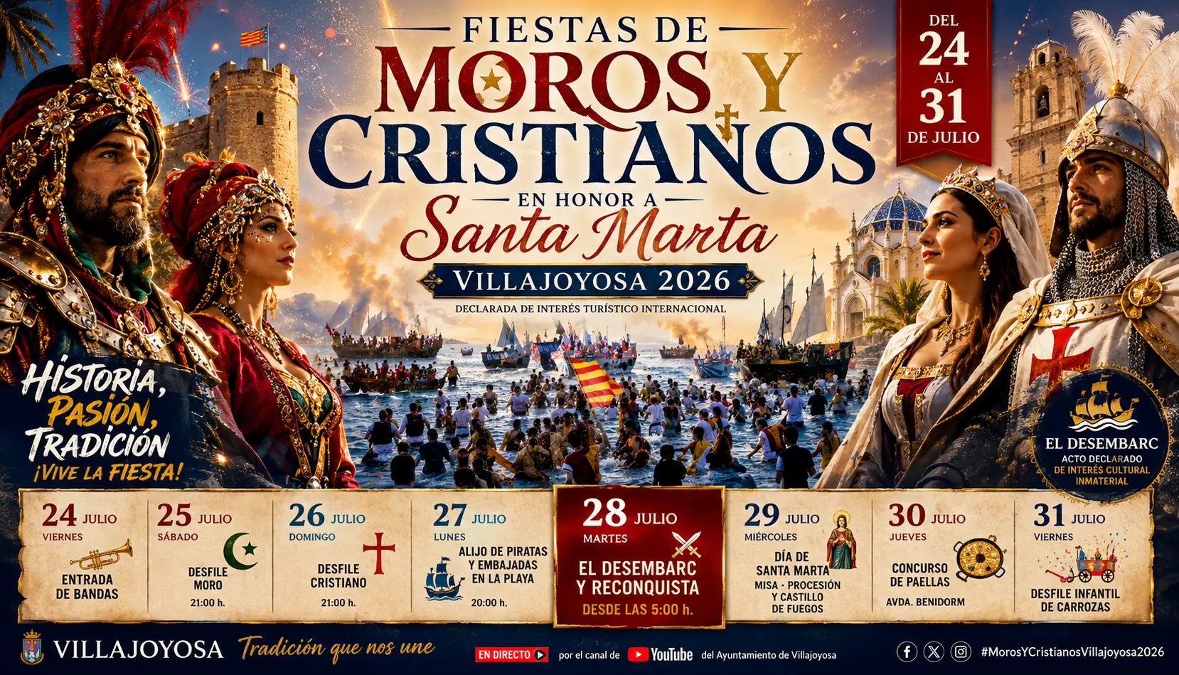 Fiestas mayores patronales Consulta la programación completa de los Moros y Cristianos de Villajoyosa 2026 Fiestas mayores patronales Consulta la programación completa de los Moros y Cristianos de Villajoyosa 2026